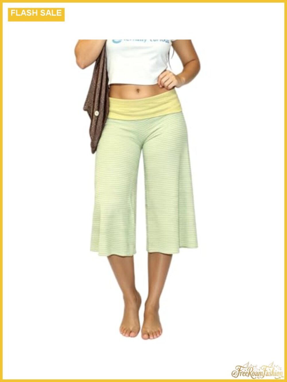 Women Gaucho Capri Pants Fold Over Low Rise Wide Leg Cropped Yoga Lounge Bottom